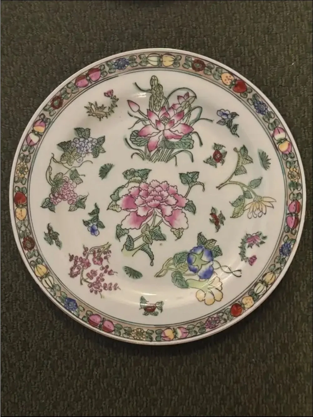 Vntg ACF Japanese Porcelain Plates in Hong Kong Famille Rose Floral Set of 18
